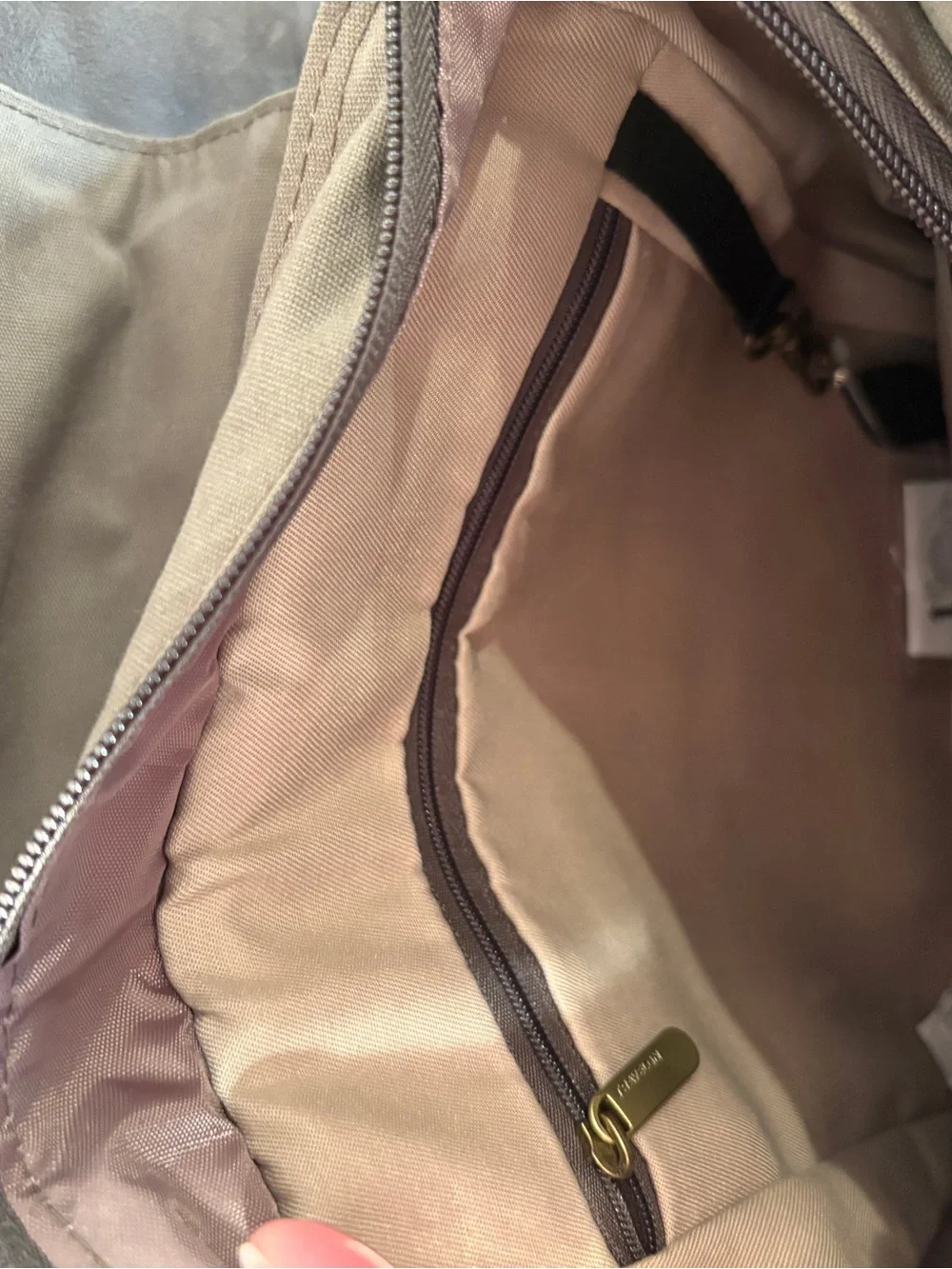 Travelon Men's Messenger Bag in Taupe with Brass Accents